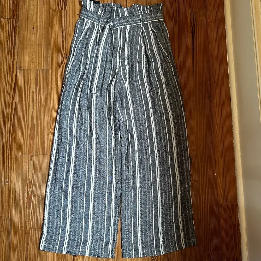 NWT Banana Republic gray white stripe high‎ rise wide leg linen pants SIZE 4